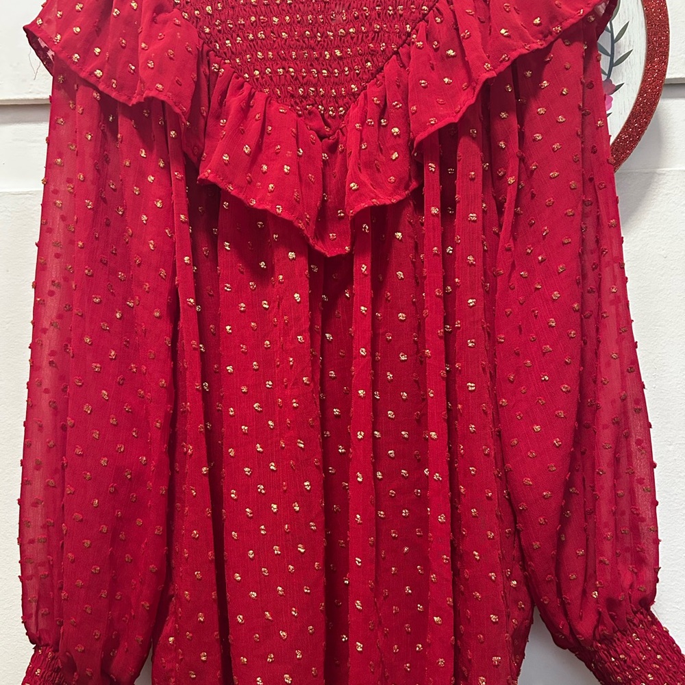 Elegant Red Ruffled Women's Top - Picture 16 of 16